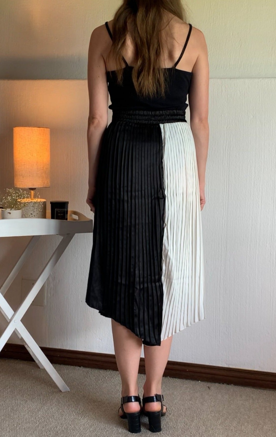 Satin black and white striped outlet skirt